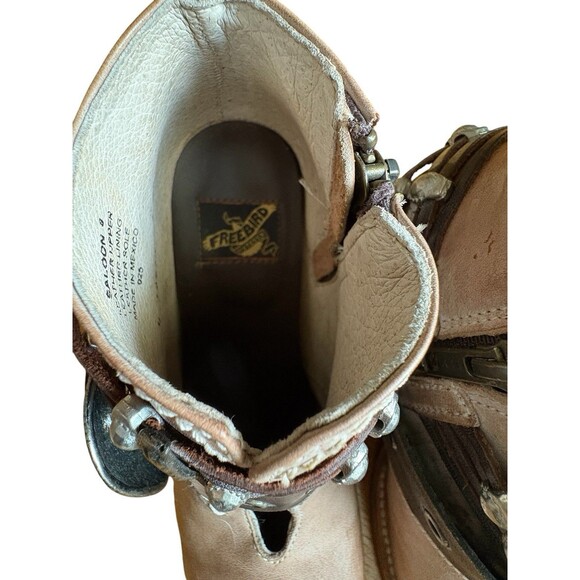 Freebird By Steven SALOON Taupe Tan Leather Western Belted Boots Womens Size 8 - Picture 16 of 16